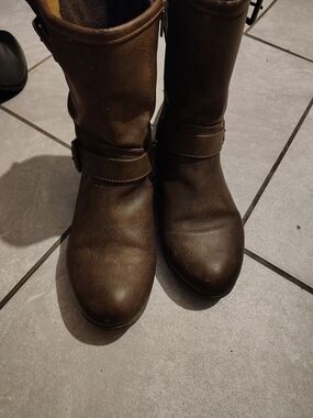 Lane Bryant Brown Mid-Calf Buckle Ankle Boots